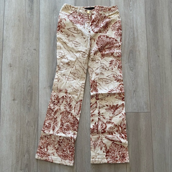 Adrienne Vittadini Cotton‎ Stretch Flare Floral Pants Women’s 6 Tan Rust EUC - Picture 2 of 11